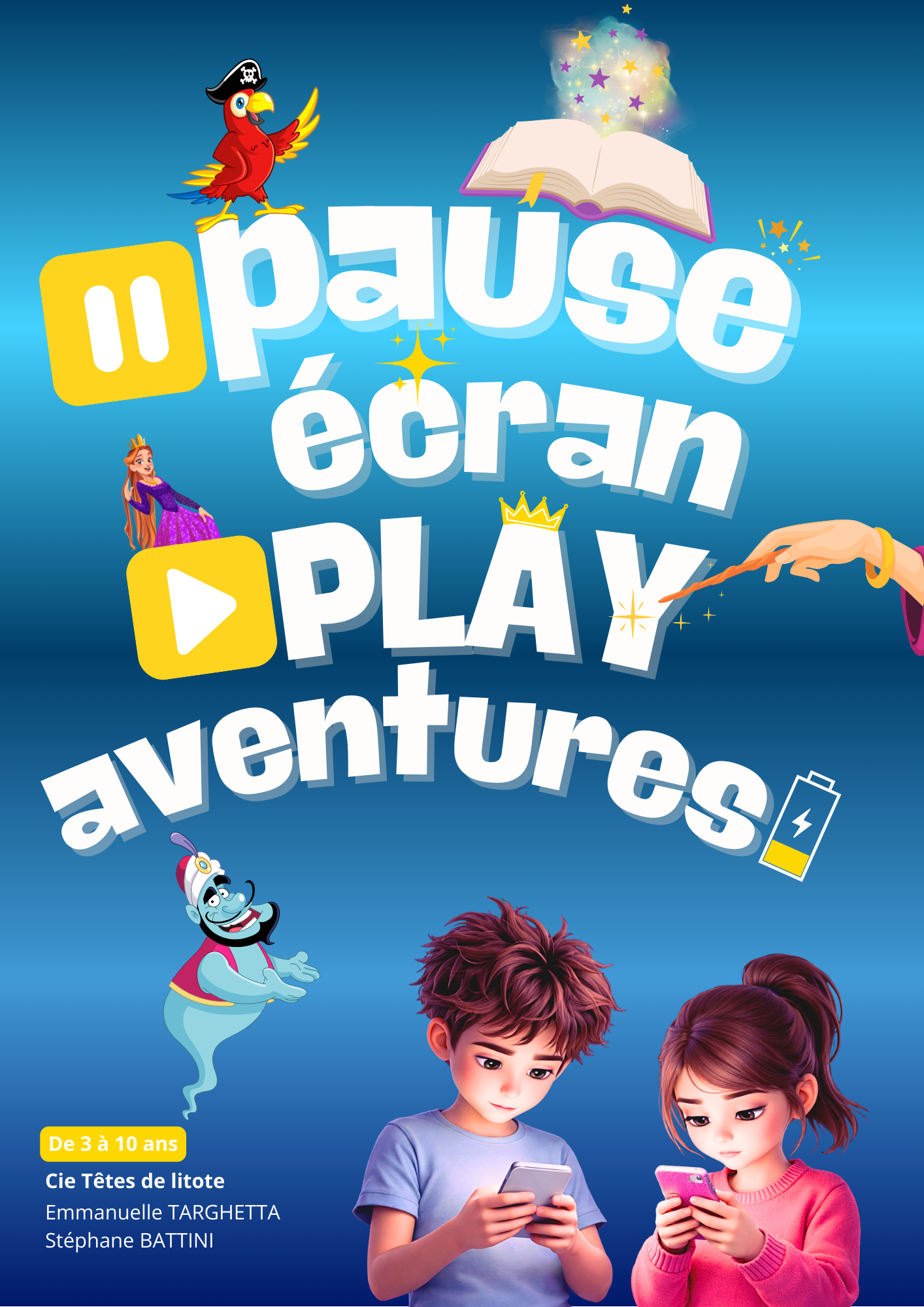 Affiche spectacle enfants pause écran play aventures